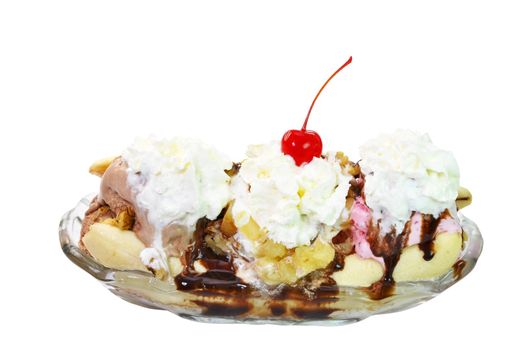 Banana split isolated on white background with clipping path.
