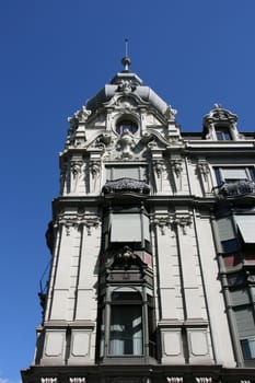 Remarkable, decorative building in Zurich, Switzerland. Old architecture.