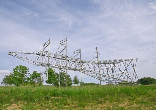 A power transmission pole ready to be mounted