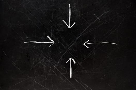 Arrows on black chalkboard pointing to center.  