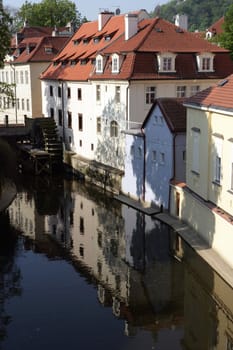 View of a building just beyond the Charles Bridge in Prague, Czech Republic