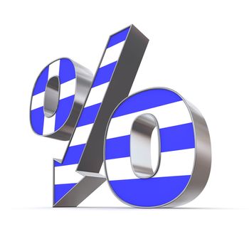 shiny metallic percentage symbol with an arrow down - front surface textured with the greek flag