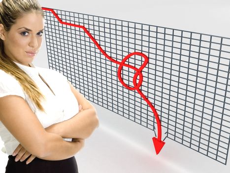 side view of three dimentional graph showing loss with businesswoman