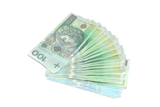 Banknoty 100 złotowe. Polska waluta. Banknotes 100 PLN. Polish currency.