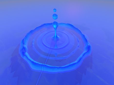 Ripples surround a drop of water which fell into a pool of beautiful blue liquid.