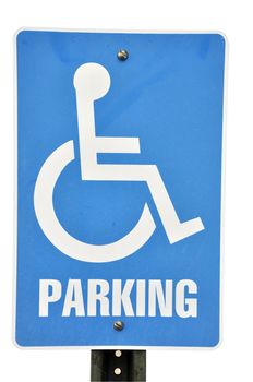 Handicapped parking sign isolated on white background with clipping path.