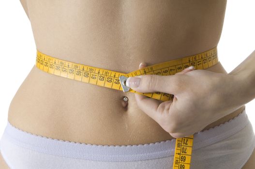 close up of a female body measuring her waist