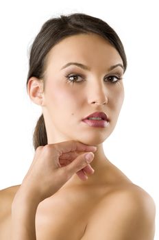 close up of a young and beautiful brunette with natural color on face