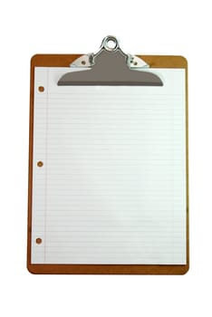 Clipboard with blank white paper isolated on white background with clipping path.