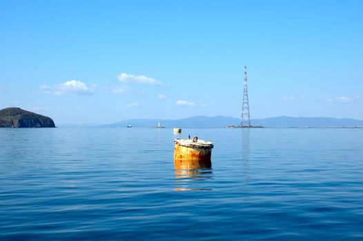 Bright blue sea scenery near russian seaport Vladivostok.