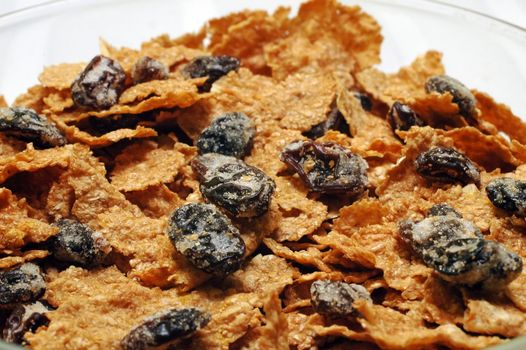 Closeup of raisin bran.