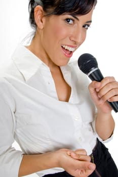 portrait of female singer with microphone