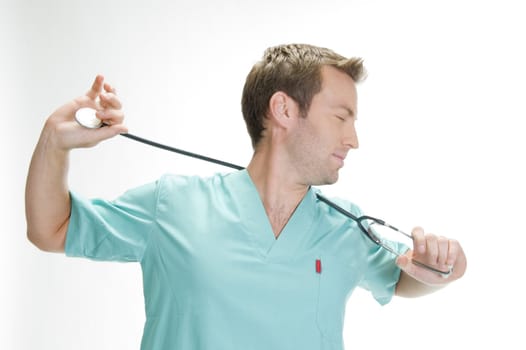 american doctor holding his stethoscope