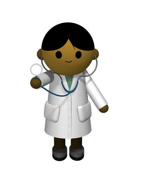 illustration of an Asian Doctor holding a stethoscope 