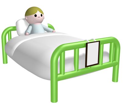 Illustration of a child with spots in a hospital bed 