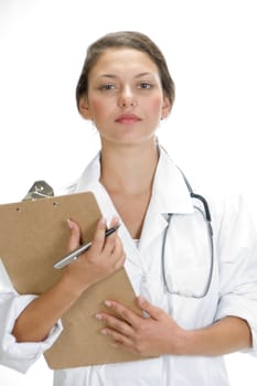 medical professional with writing pad and pen