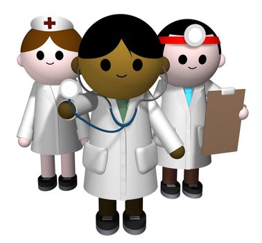 3D illustration of a team of medical professionals