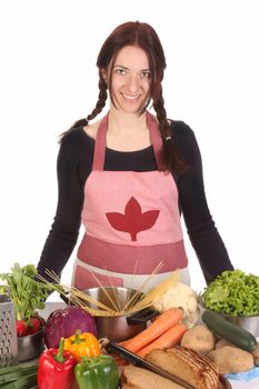 beautiful housewife preparing with diversity a food