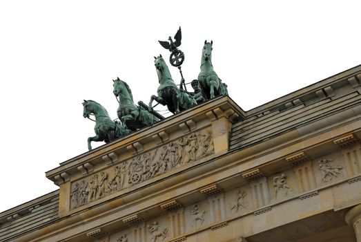 Brandenburger gate in Berlin. Close up of the upper part.