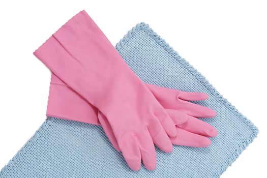pink rubber gloves, white background