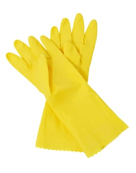 yellow rubber gloves, white background