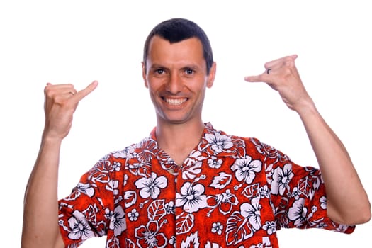 tourist man over white background looking