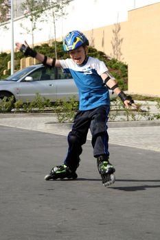 Roller young boy - during training.