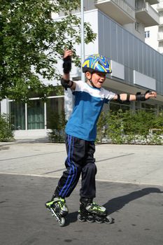 Roller young boy - during training.