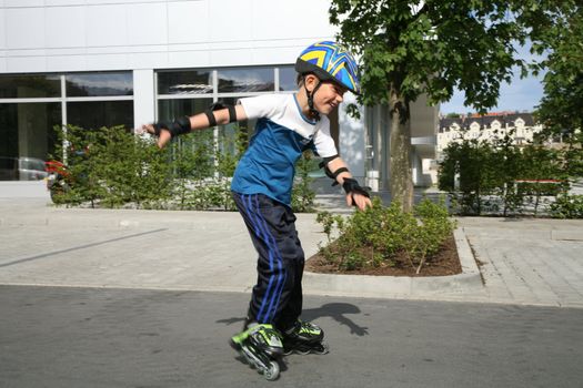 Roller young boy - during training.