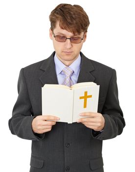 The young man read the Bible carefully