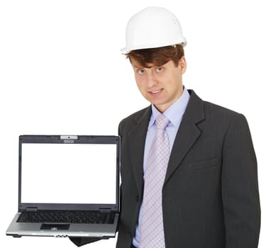 Construction engineer with a computer in the hands