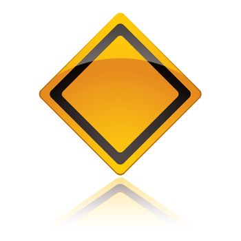 Yellow american warning sign icon with reflection in white background