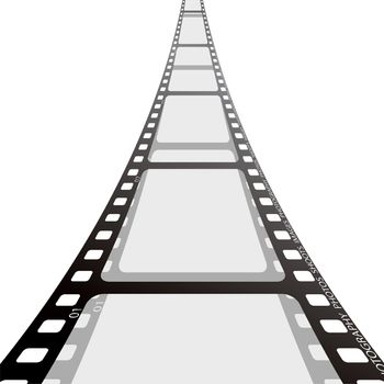 Cinema film strip blank with drop shadow on white background