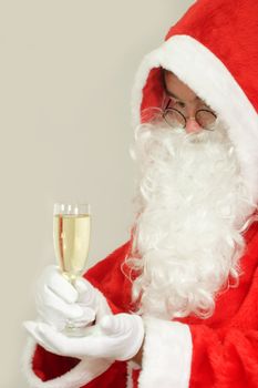 Male caucasian model of santa claus on grey background