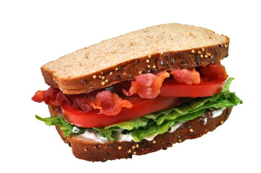 Bacon, lettuce, and tomato sandwich.  Isolated on white background with clipping path.