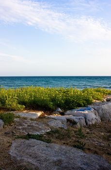 Looking out to sea from a rocky cliff at Terracina, Italy