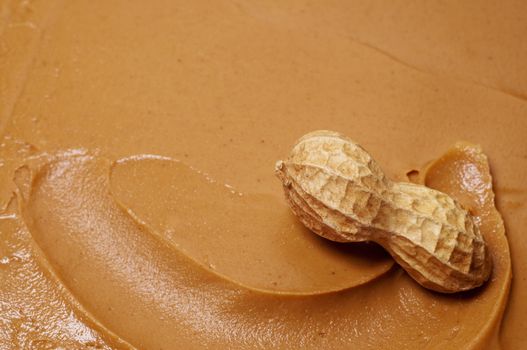 Raw peanut in swirl of creamy peanut butter. 