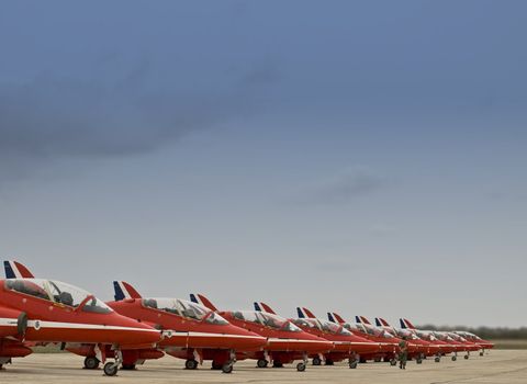 MALTA - SEPTEMBER 30 2008 - Malta International Airshow - RAF Red Arrows Aerobatic Team Harriers on display
