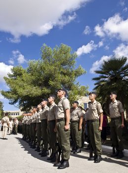 MALTA - OCTOBER 05 2008 - Recruits for the Armed Forces of Malta stand at attention