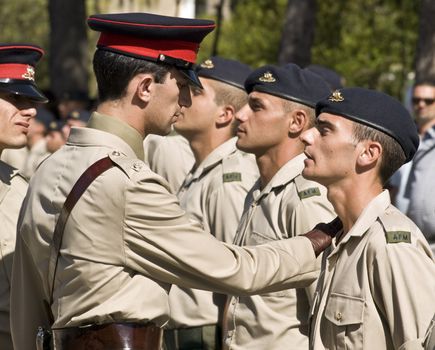 MALTA - OCTOBER 05 2008 -Officer inspects recruits for the Armed Forces of Malta