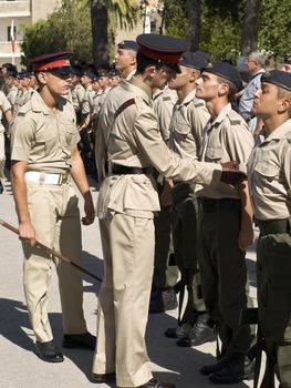 MALTA - OCTOBER 05 2008 - Officer inspects recruits for the Armed Forces of Malta 