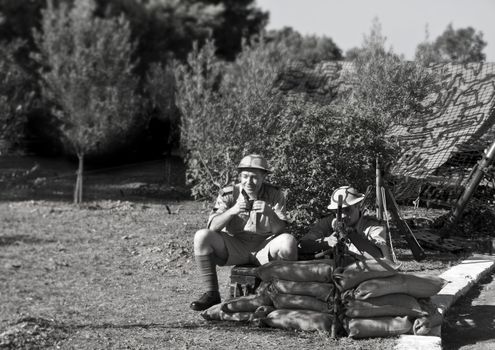 MALTA - OCTOBER 06 - Reenactment of a typical WWII roadside Royal Malta Artillery sentry point