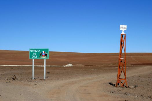 Desert border crossing between Chile and Bolivia