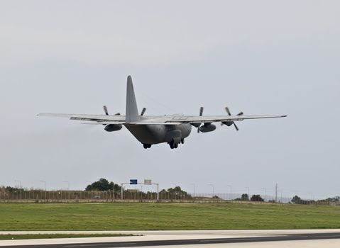 MALTA - OCTOBER 08 2008 - A Spanish Air Force Hercules C130 taking off from Luqa Airport in Malta