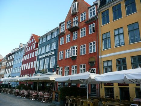 Colorful commerce facades.