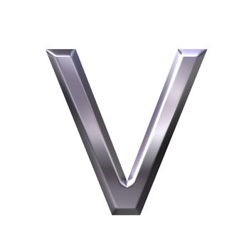 3d silver letter v isolated in white