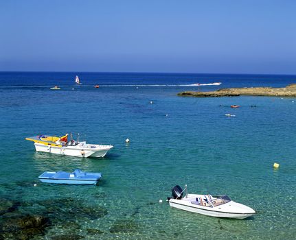 Pleasure boats in Fig Tree Bay on the island of Cyprus