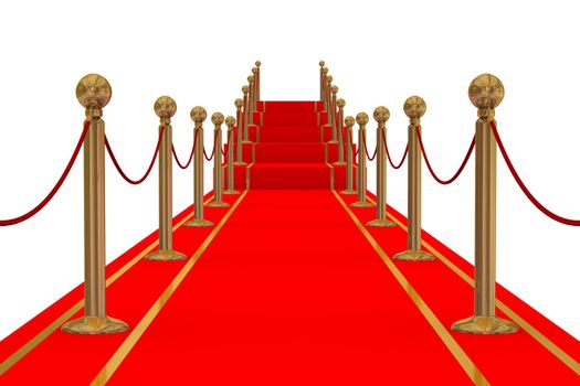 Red carpet path on a stair. 3D image.