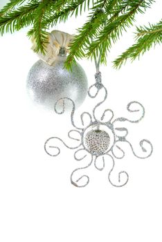 Christmas decoration on the tree isolated on white