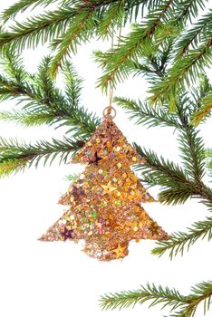 green branches of the pine,embellishment cristmas,white background